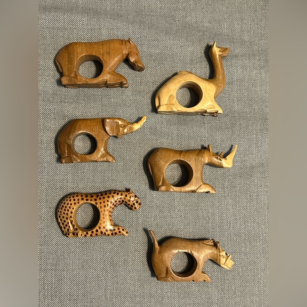 Wooden Safari Animal Napkin Rings Set of 6